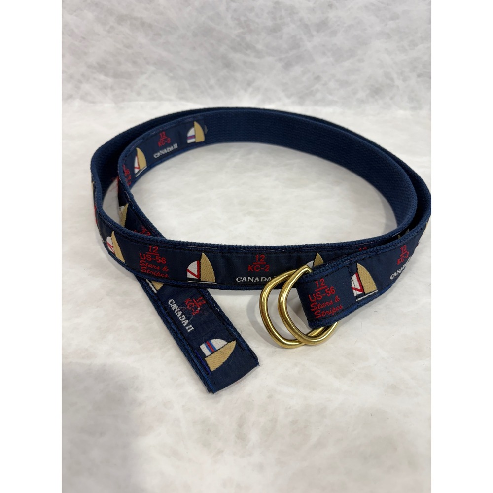 Leather Man Ltd Mens XXL Navy Nautical Sailboat America's Cup D-Ring Belt 51"